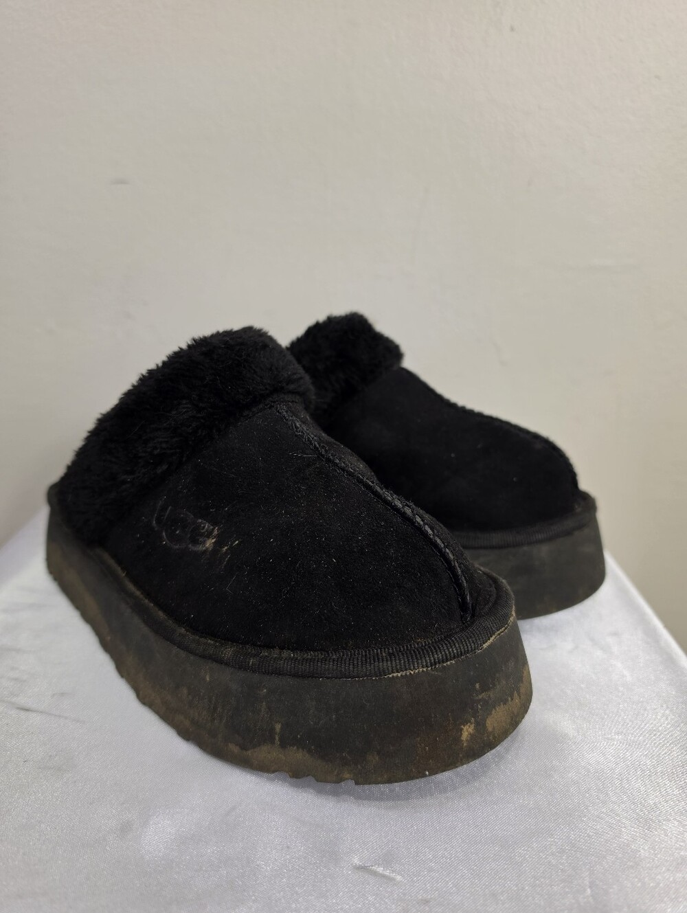 UGG Black Suede Fur-Lined Slip-On Clogs